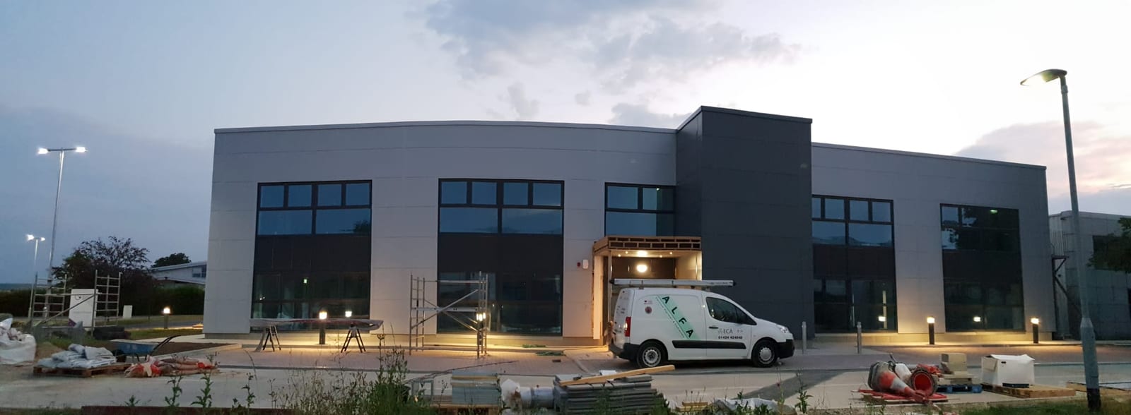 Commercial development, lighting complete