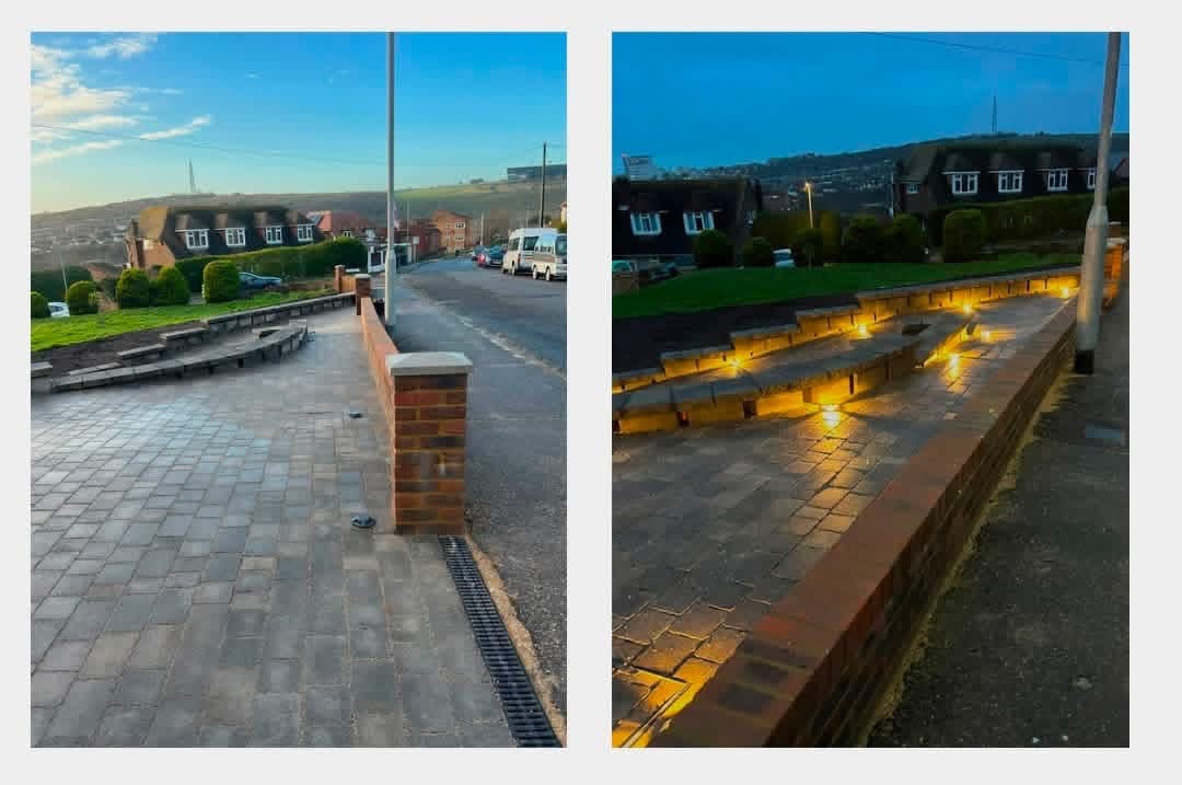 Driveway before & after with lighting